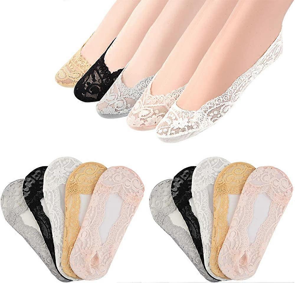 10 Pairs Women No Show Lace Boat Socks Non slip Ankle Socks Low Cut Liner Invisible Socks for Sneaker Loafers