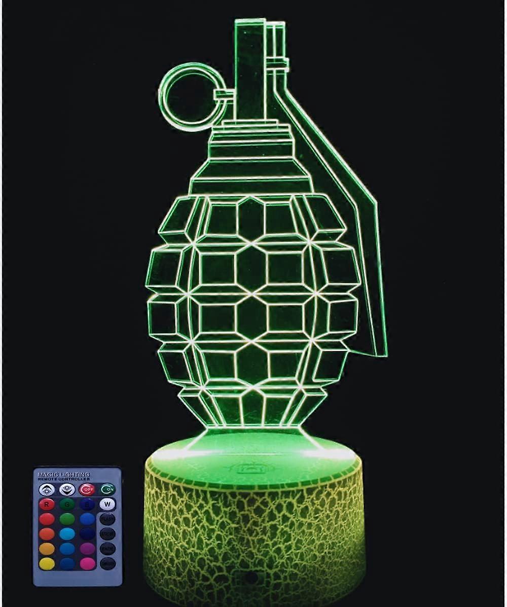 Creatieve 3D Granaat Nachtlampje USB Aangedreven Afstandsbediening Touch Switch LED Optische Illusie 3D Lamp 7/16 Kleuren Veranderende Lichten Kinderen Kinderen T