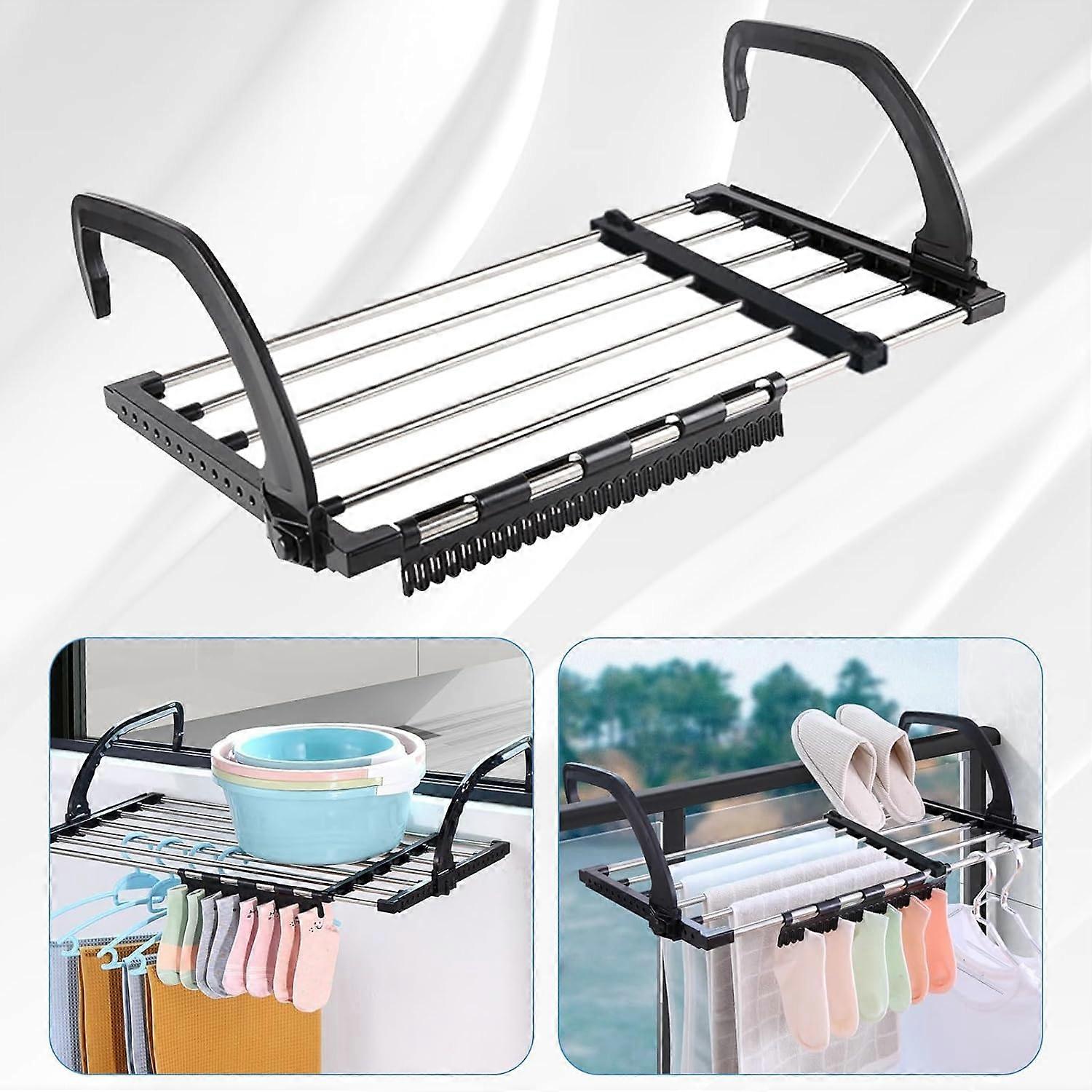 Clothes Dryers, Foldable Stainless Steel Clothes Drying Rack, Folding Clothes Drying Rack Balcony/Radiator/Railing, Windproof Sock Drying Rack Include