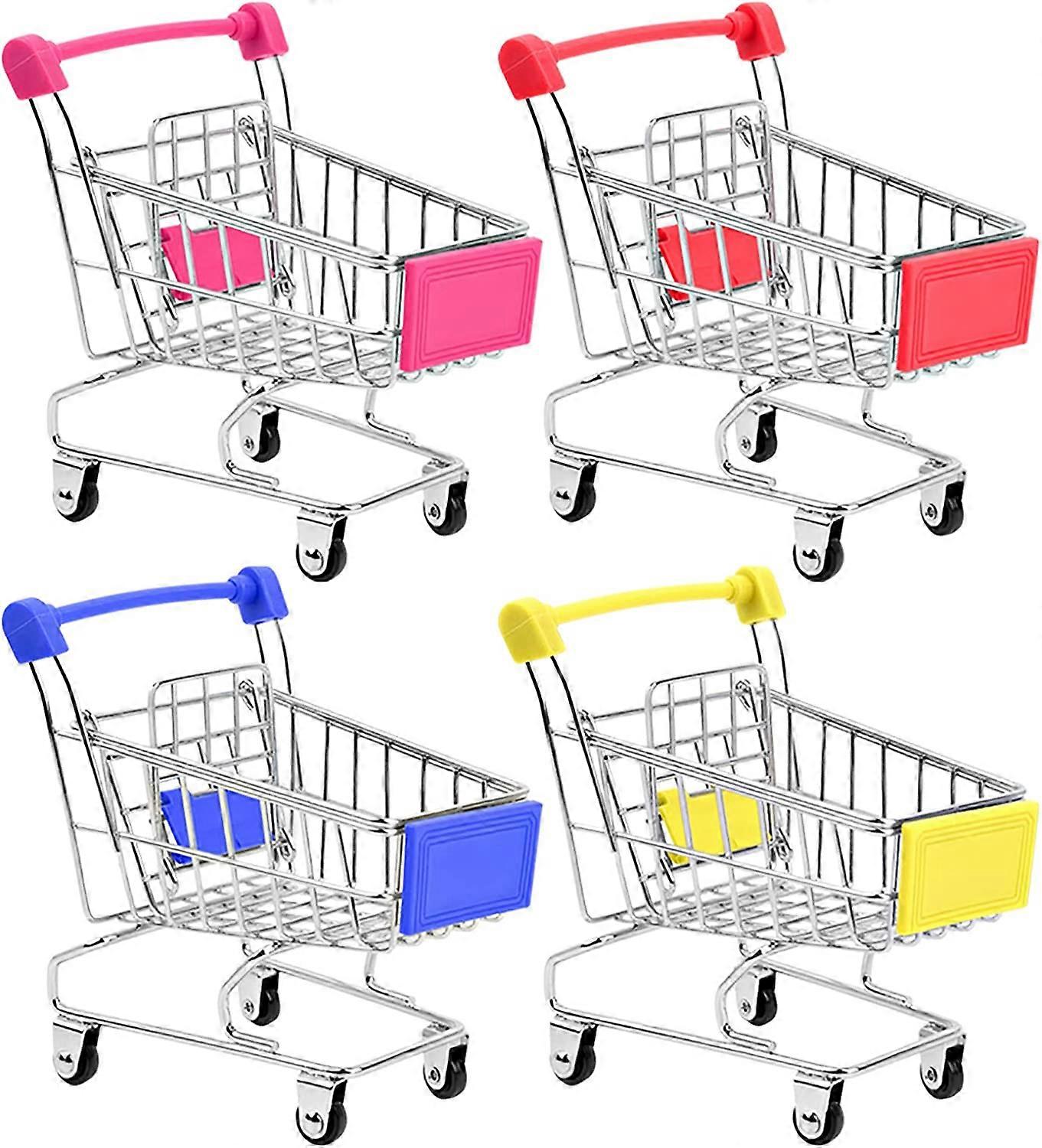 Mini Supermarket Handcart, 4 Pcs Mini Shopping Cart Supermarket Handcart Shopping Utility Cart Mode Storage Toy