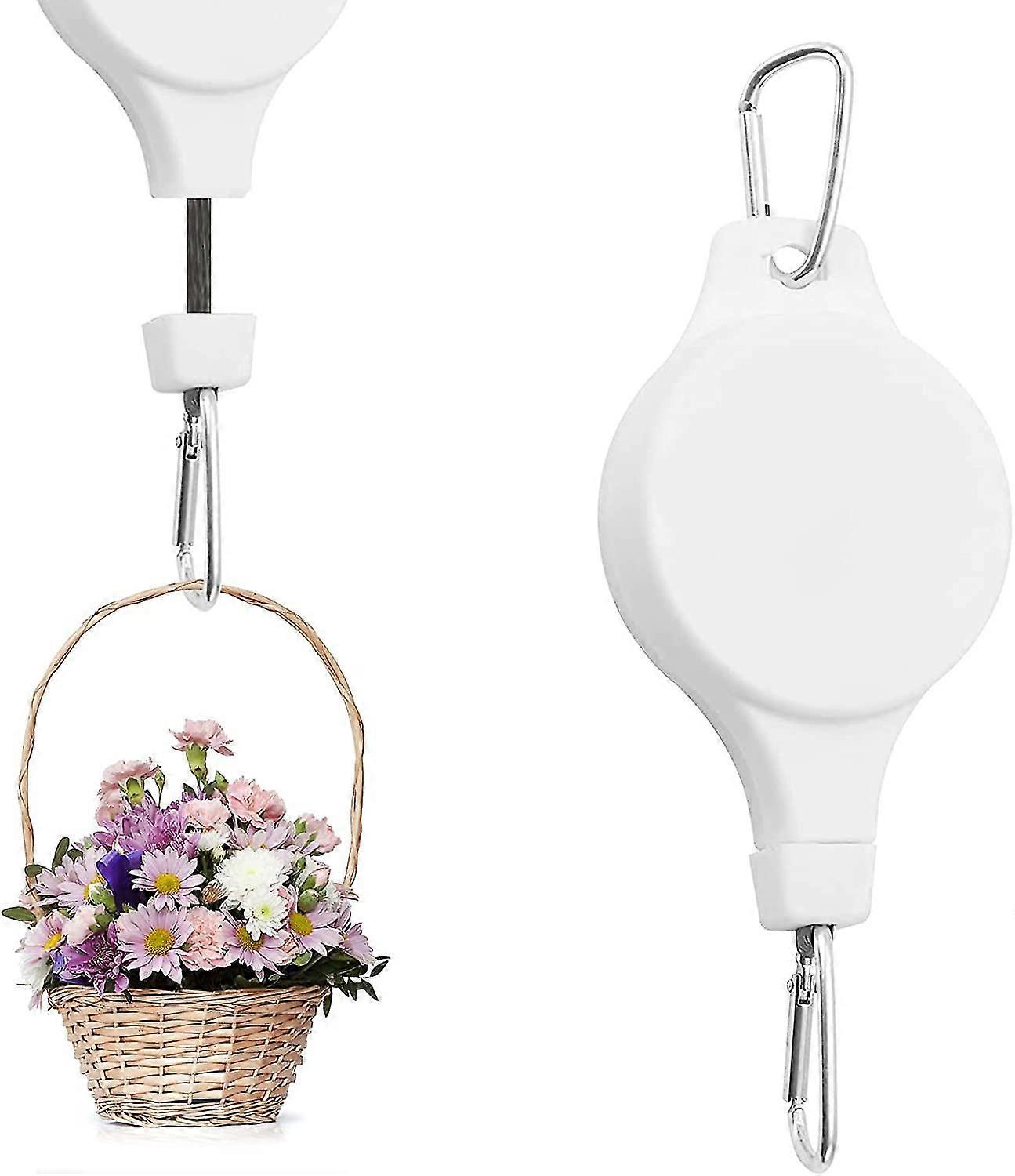 2 Pack Hanging Basket Pulley,retractable,adjustable And Heavy Duty,with 3 White Ceiling Hooks