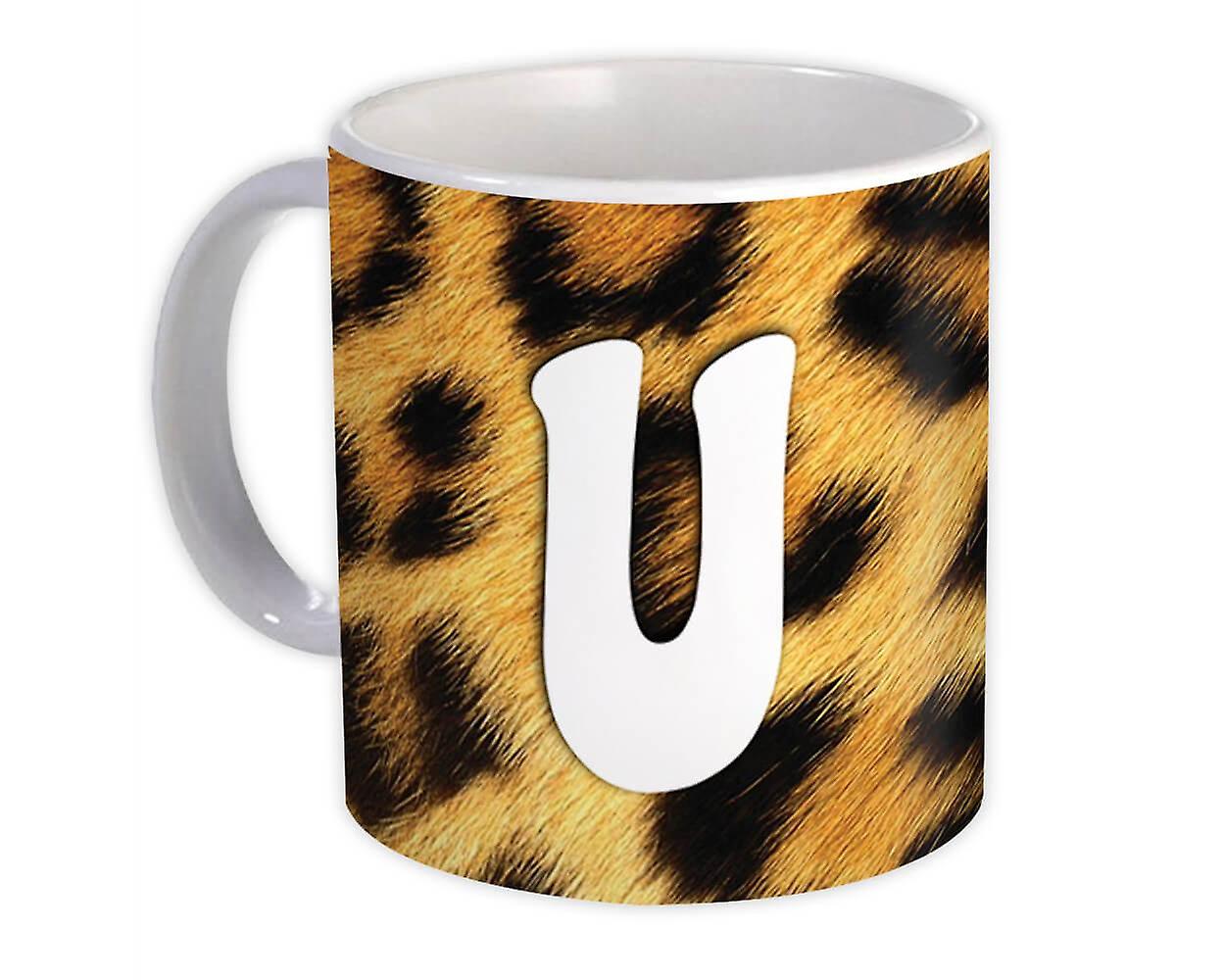 Gift Mug: Monogram Letter U Leopard