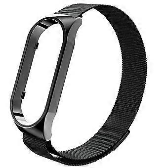 Riem voor Xiaomi Mi Band 5 en 6 Milanese ketting magnetische sluiting zwart
