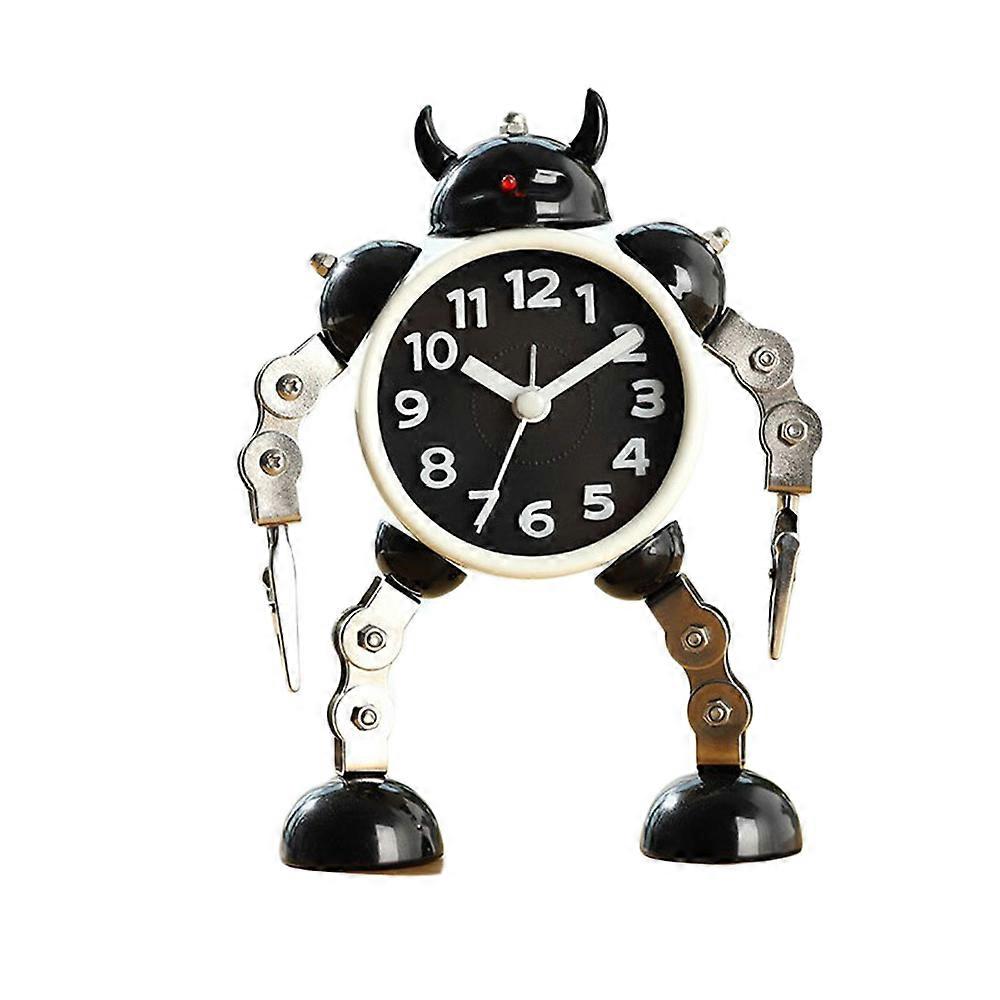 Metal robot clock novelty student alarm clock desk clock Black