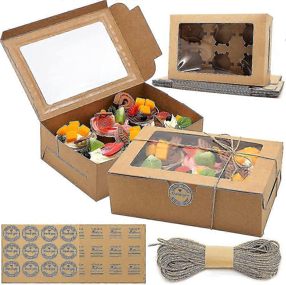 Cake Boxes 6 Hole. 12 Pack Kraft Paper Cake Boxes With Window And Inserts.