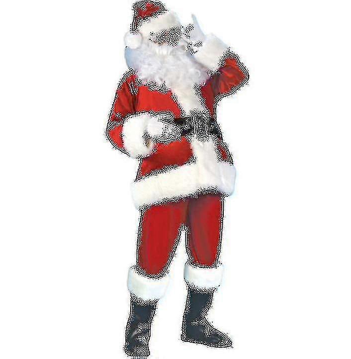 Vêtements classiques de cosplay en flanelle de Noël pour adultes, costume de Père Noël 7 pièces Set V