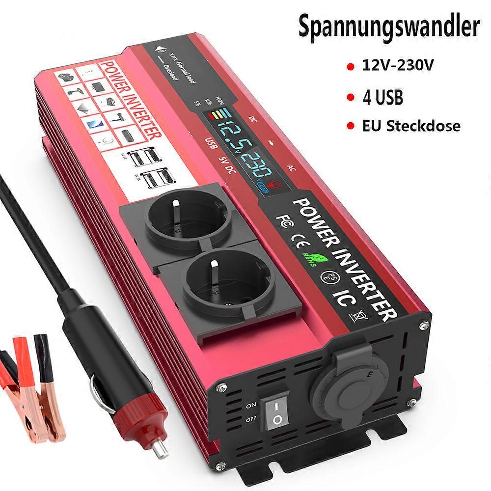 12V To 220V 4000W Power Inverter LCD Display EU Socket Solar Inverter Dual USB Fast Charging for Phone Laptops Car