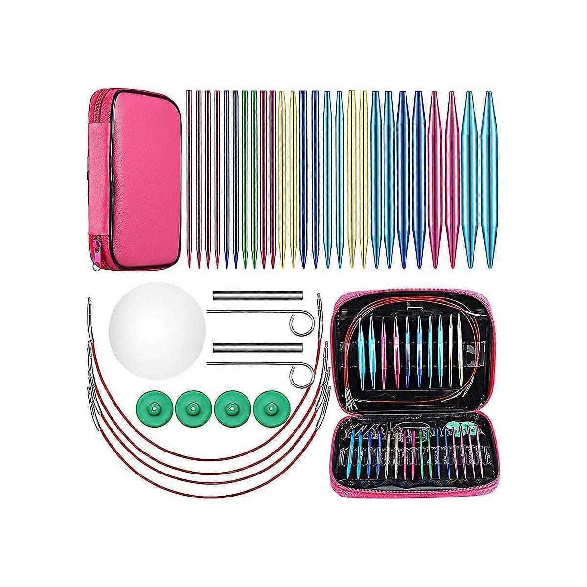 26 Pieces Aluminum Interchangeable Circular Knitting Needle Set,13 Size Interchangeable Crochet Nee