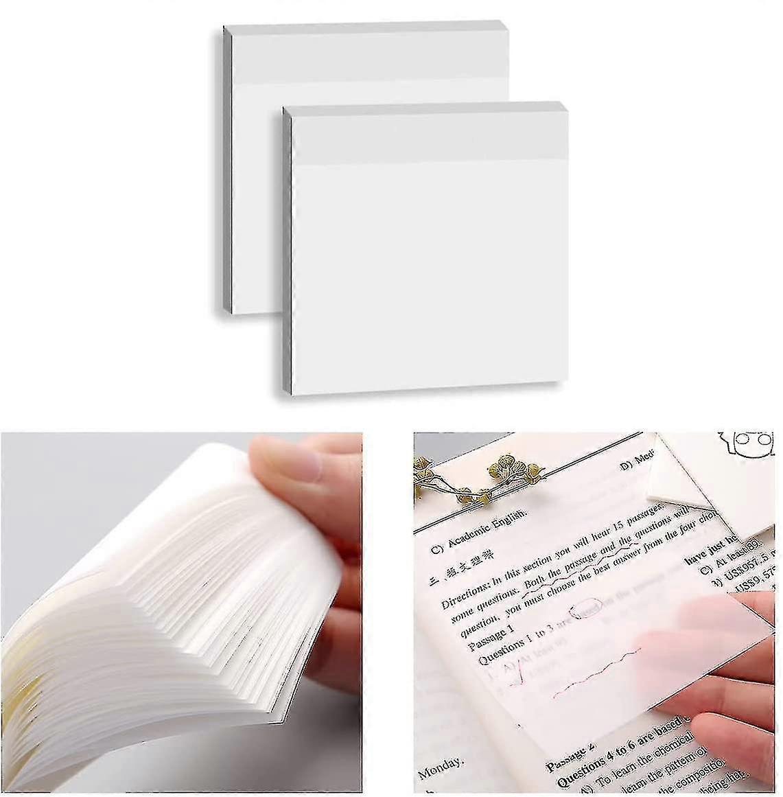 2 Pack Transparent Sticky Notes Self-stick Note Pads, Transparent Self Adhesive Removable Transparent Notes
