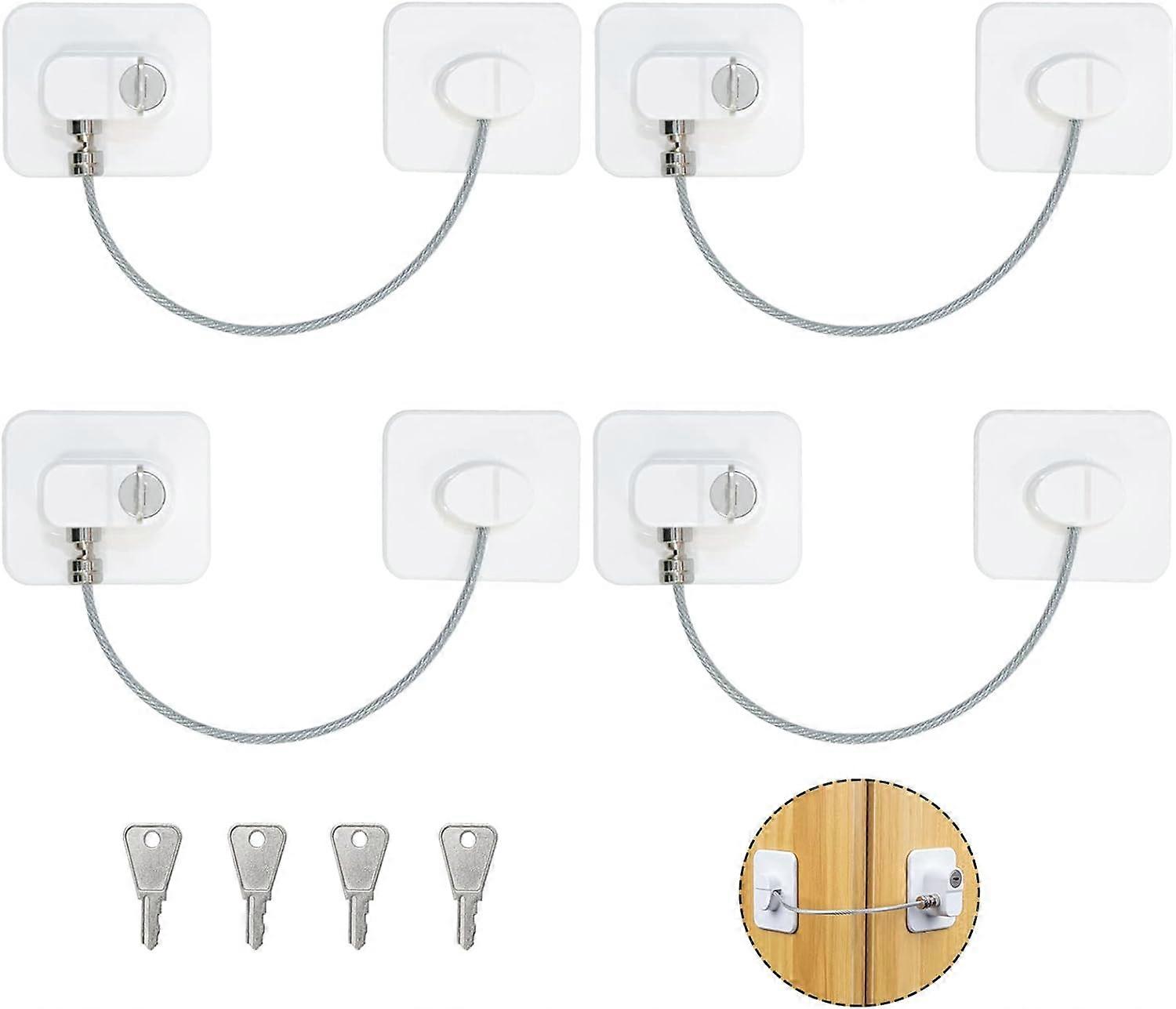 Set of 4 Child Safety Window, White Child Safety Door with 4 Keys, Child Safety Window with Powerful Adhesive for Windows Blocks Doors Drawers