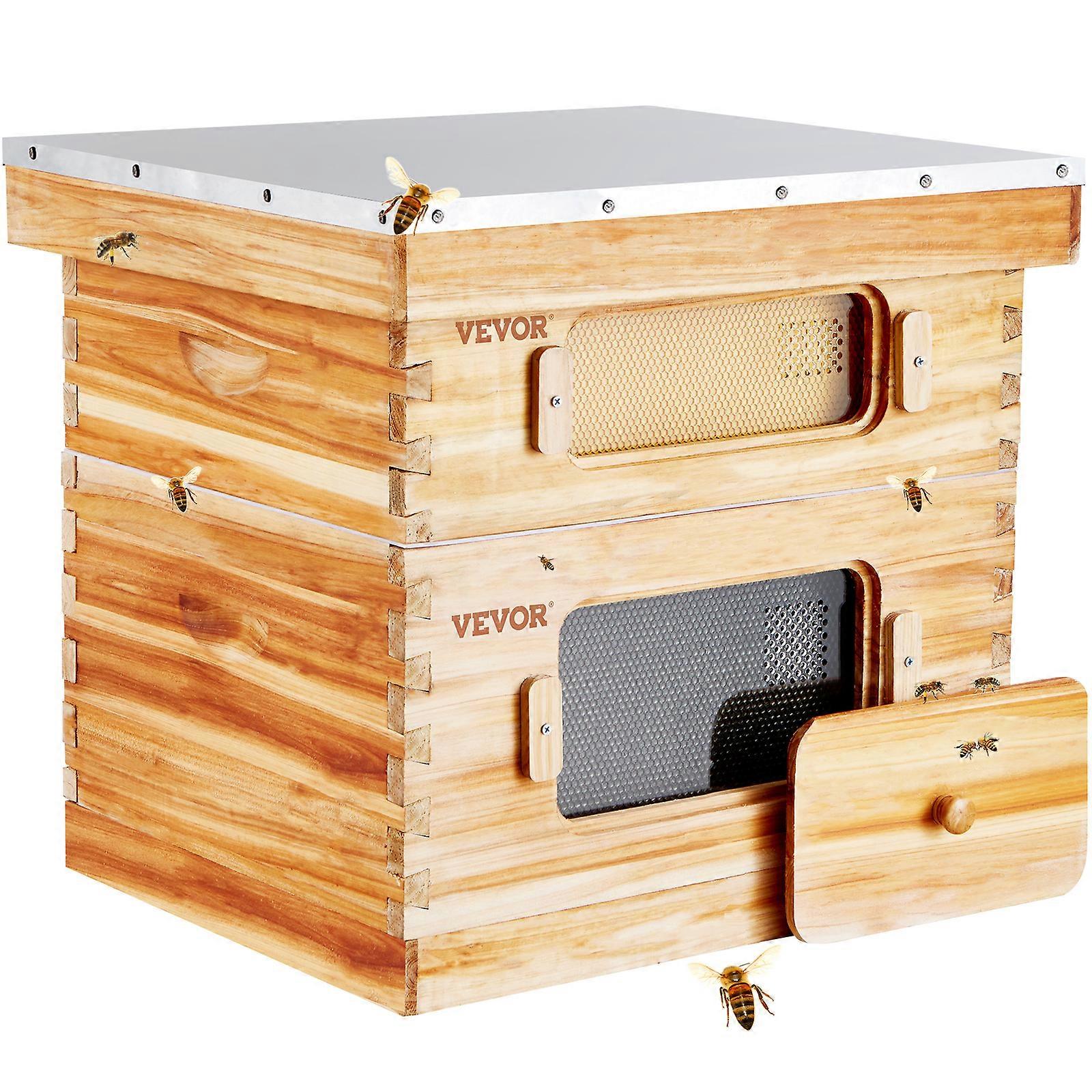 Bee Hive 20 keret Méhkaptárak kezdőkészlet, méhviasszal bevont cédrusfa, 1 mély + 1 közepes méhdoboz Langstroth méhkas készlet