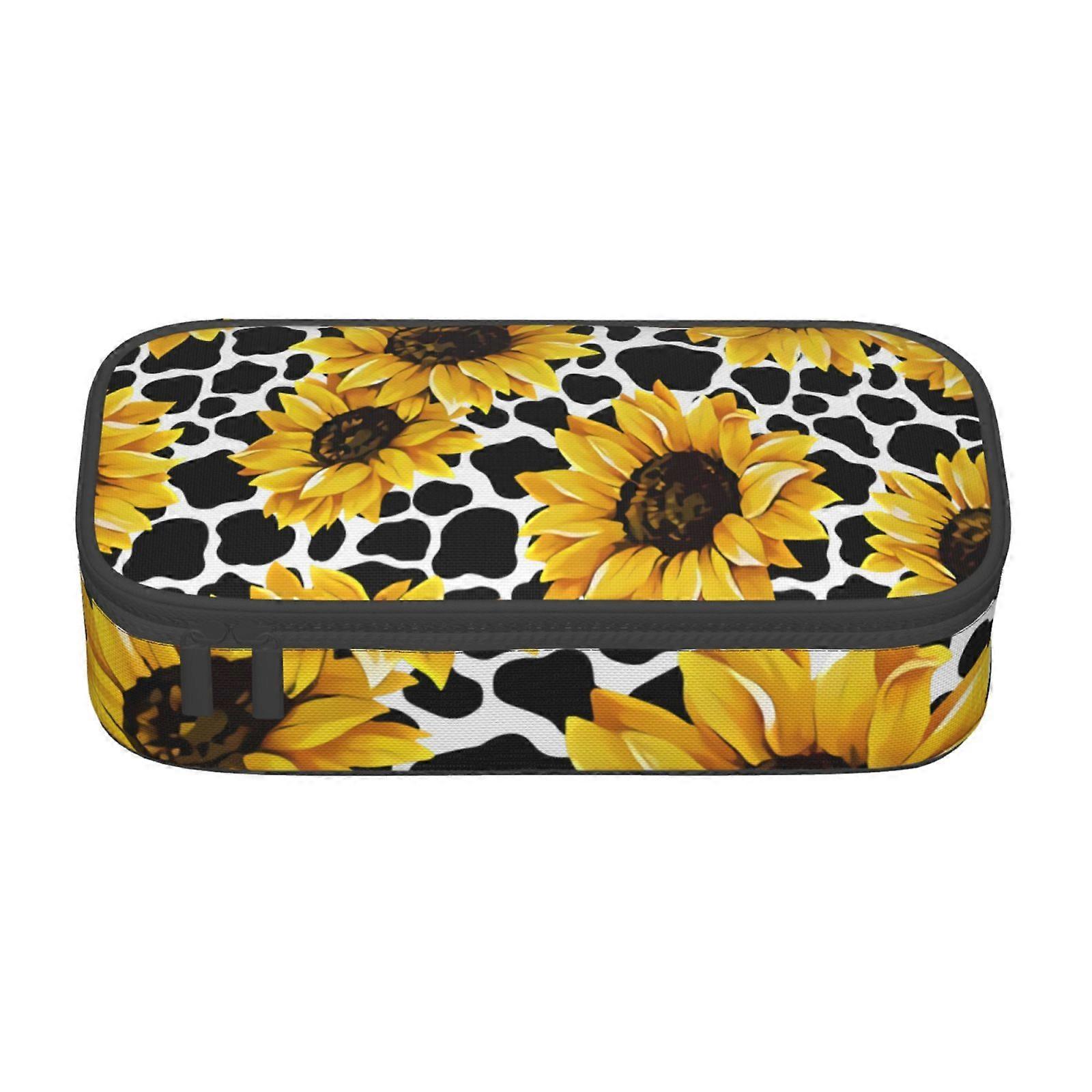 عباد الشمس بقرة نمط مقلمة سعة كبيرة قلم رصاص الحقيبة ماكياج حقيبة اللوازم المكتبية القرطاسية صندوق قلم رصاص مع سحاب 3