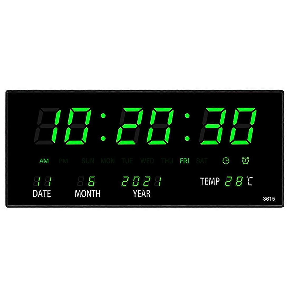 LED Perpetual Calendar Electronic Clock Digital Wall Clock Alarm Hourly Chiming Temperature Table Clocks Home Green