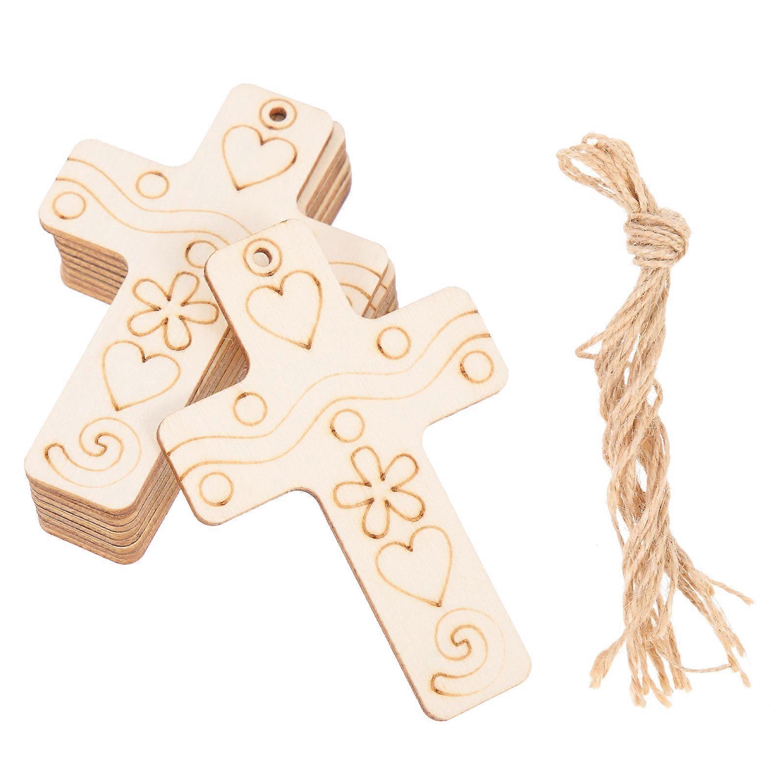 50 Sets of DIY Wooden Cross Slices DIY Graffiti Hanging Pendants Children DIY Chips