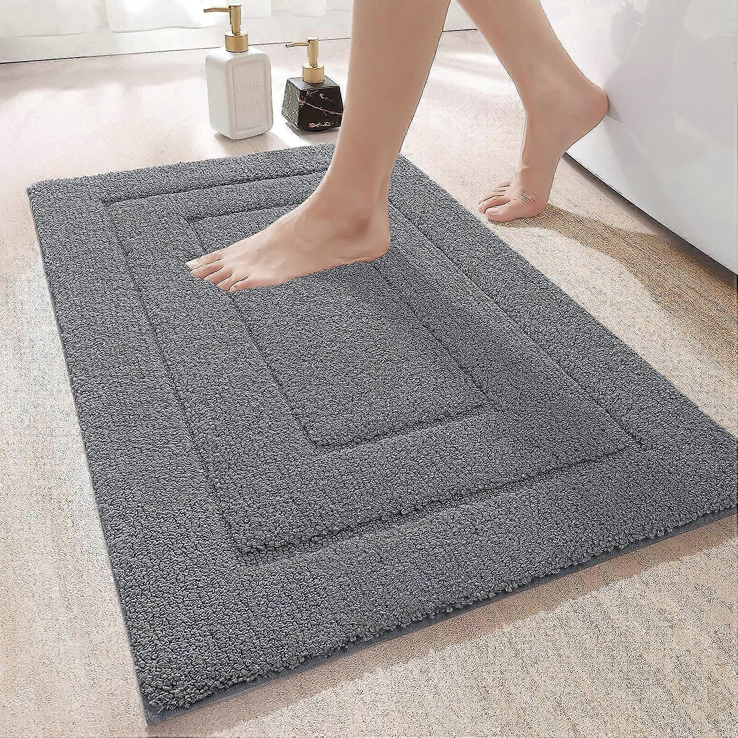 Non-Slip Bath Mat, Soft Polyester Bath Mat, Absorbent, Machine Washable, Extra Thick Shower Mat, 50 x 80 cm, Gray