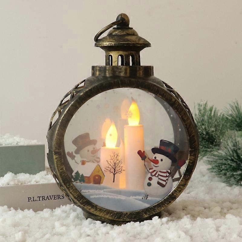 Antico pupazzo di neve di rame decorazioni natalizie forniture a led luce di candela, luce di sospensione di Natale rotondo portatile decorazione di finestre retrò