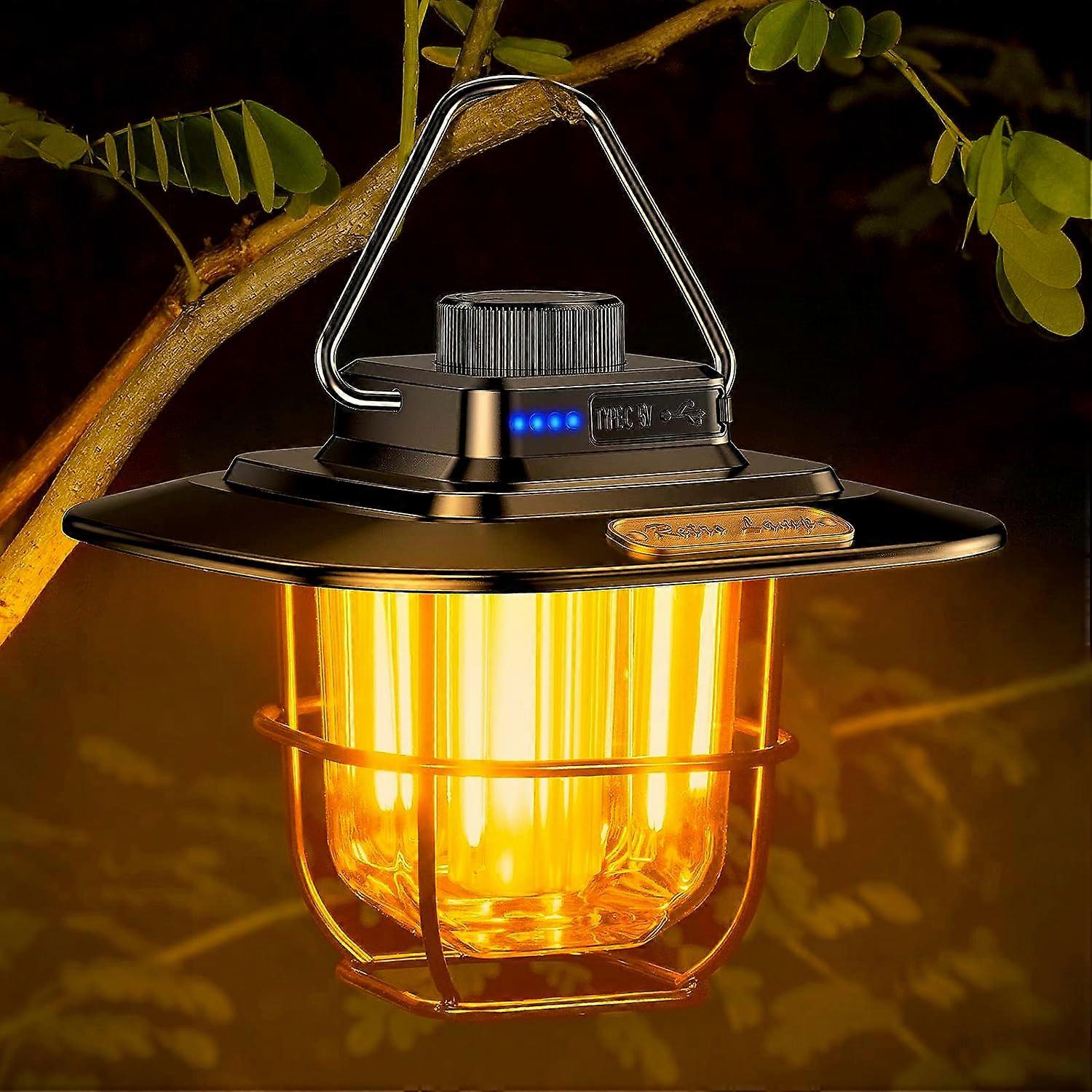 Rechargeable camping lamp, retro camping lamp, continuously adjustable brightness, adjustable color temperature (3000K warm white and 4500K natural co