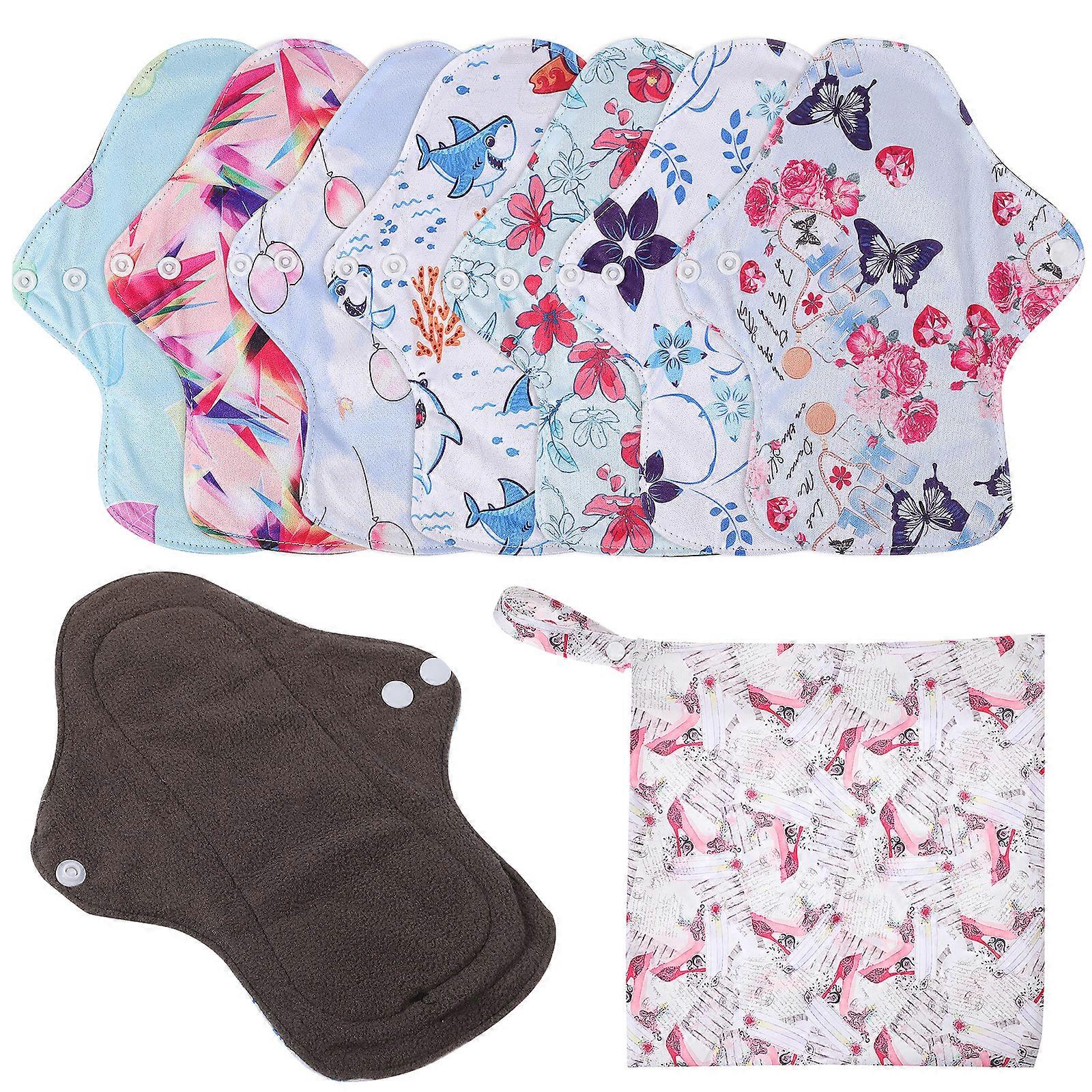 7pcs Femmes Réutilisables Serviettes en tissu Serviettes hygiéniques Set Femmes Réutilisables Protège-slips