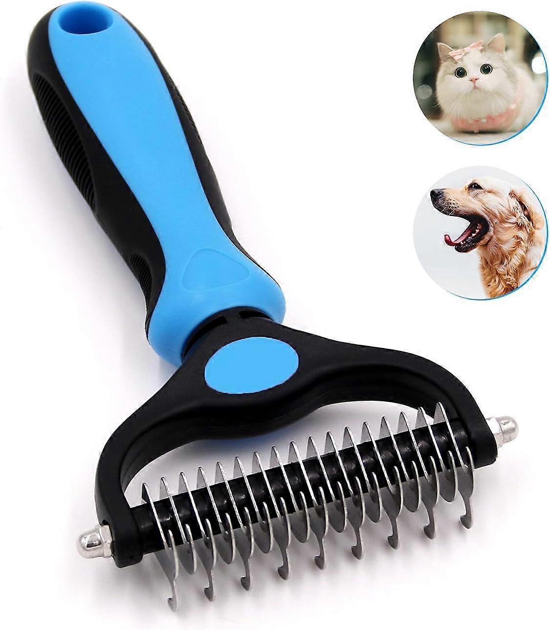 Pet Grooming Tool - 2 Sided Bottom Rake For Dogs And Cats - Safe And Effective Shedding Comb For Removing Mats And Tangles - Blue
