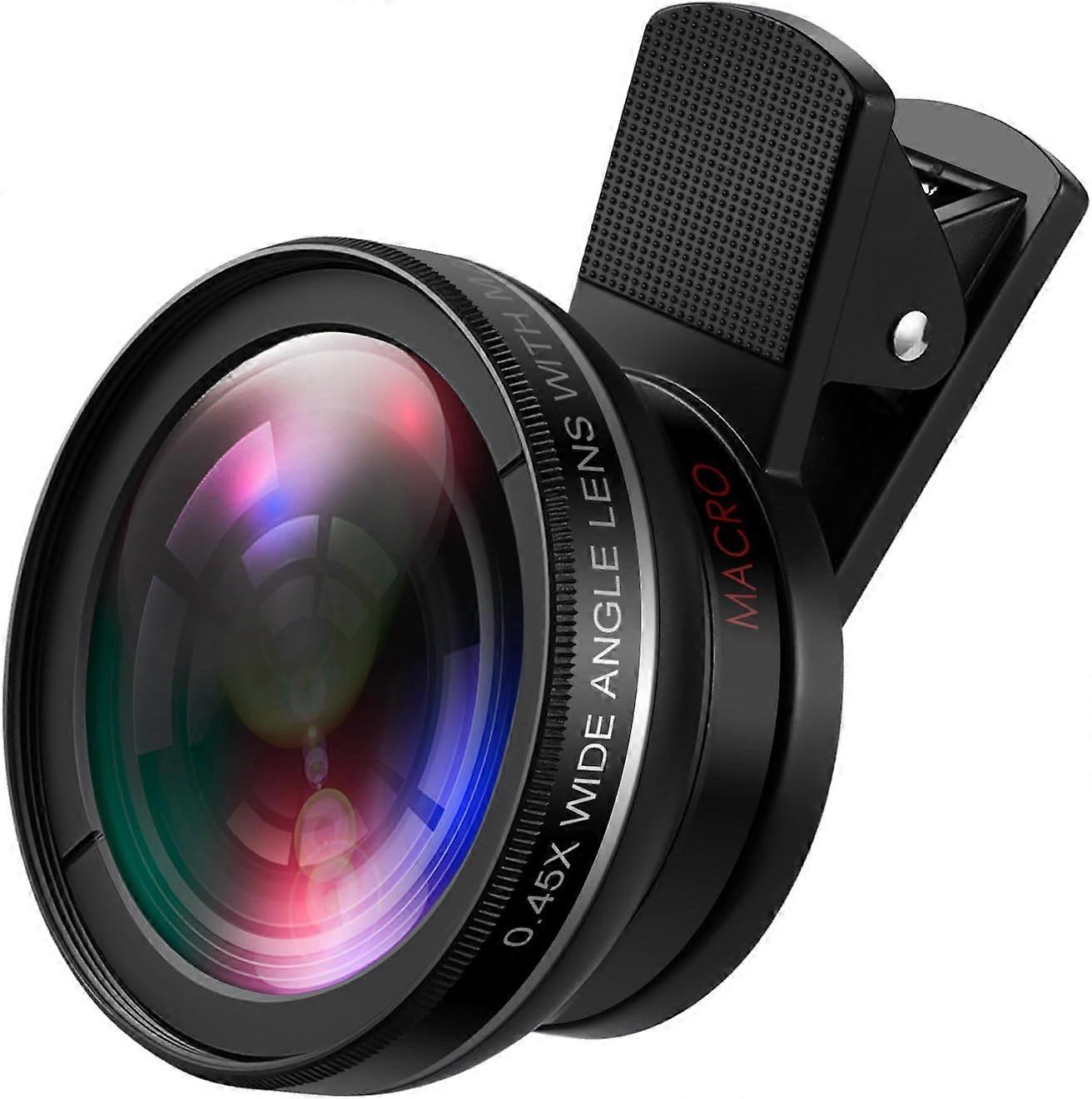 (Upgraded) Phone Camera Lens, 0.45X Super Wide Angle Lens, 12.5X Macro Lens, Clip-On 2 in 1 Professional for iPhone Lens Kit, Google Pixel