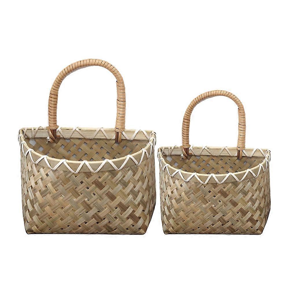 2pcs Kitchen Storage Basket Bamboo Woven Basket Multi-use Ginger Garlic Storage Basket