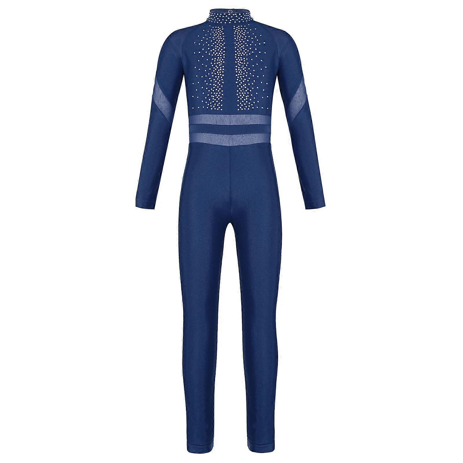 Girls Long Sleeve Sequins Leotards Bodysuit One Piece Color Block Romper Unitard
