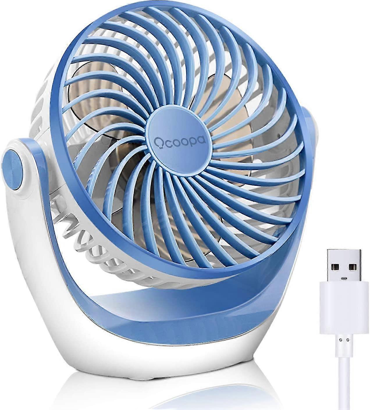 Table Fan With Usb Desk Fan With Powerful Airflow And Quiet Operation, 360 Adjustable Portable Cooling Fan Speed,light Blue
