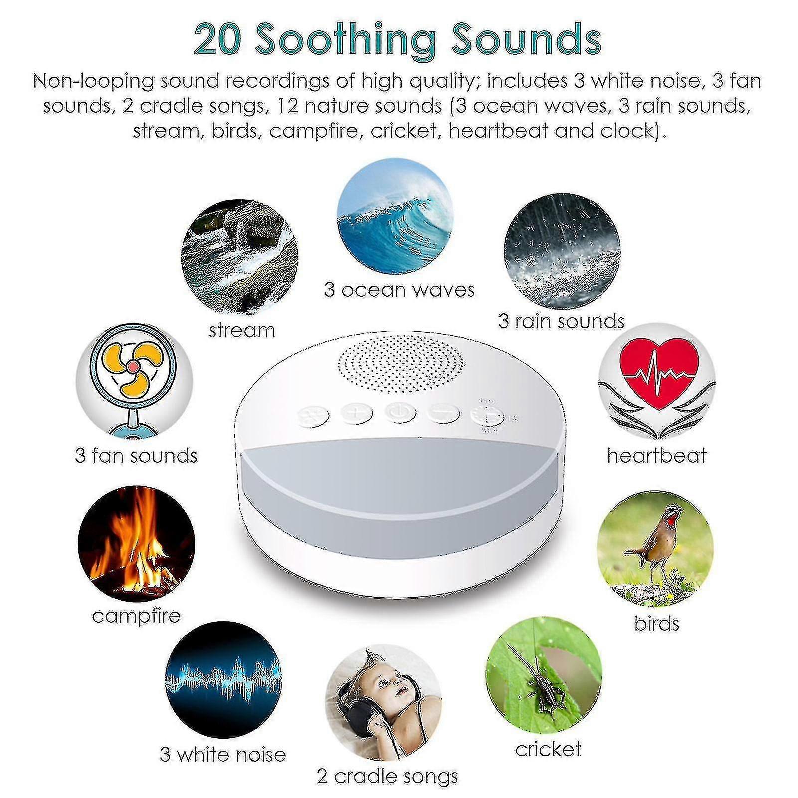 White Noise Machine For Sleeping, Rechargeable White Noise Machine With 20 Soothing Sounds, Night Light Timer & Memory Adjustable Volume Feature, Slee