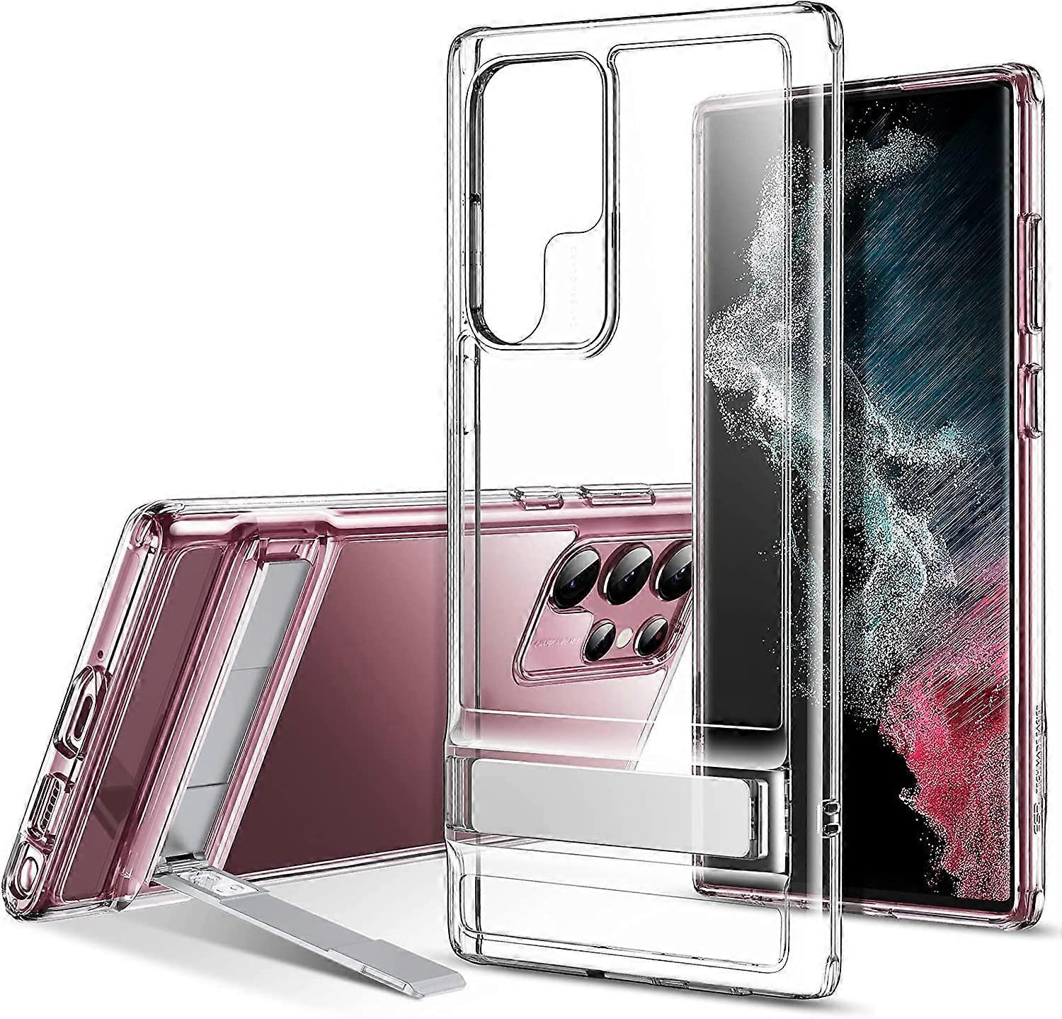 תיק מתכת Kickstand תואם Samsung Galaxy S22 Ultra (6.8 אינץ ') (2022), מעמד רב-תכליתי מוגן בפטנט, כיסוי אחורי גמיש דק, שחור