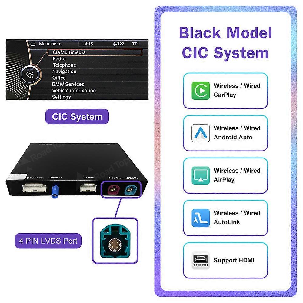 Road Top Wireless CarPlay for BMW X5 E70 X6 E71 2011-2013 X1 E84 2009-2015 CIC System with Android Auto Mirror Link AirPlay