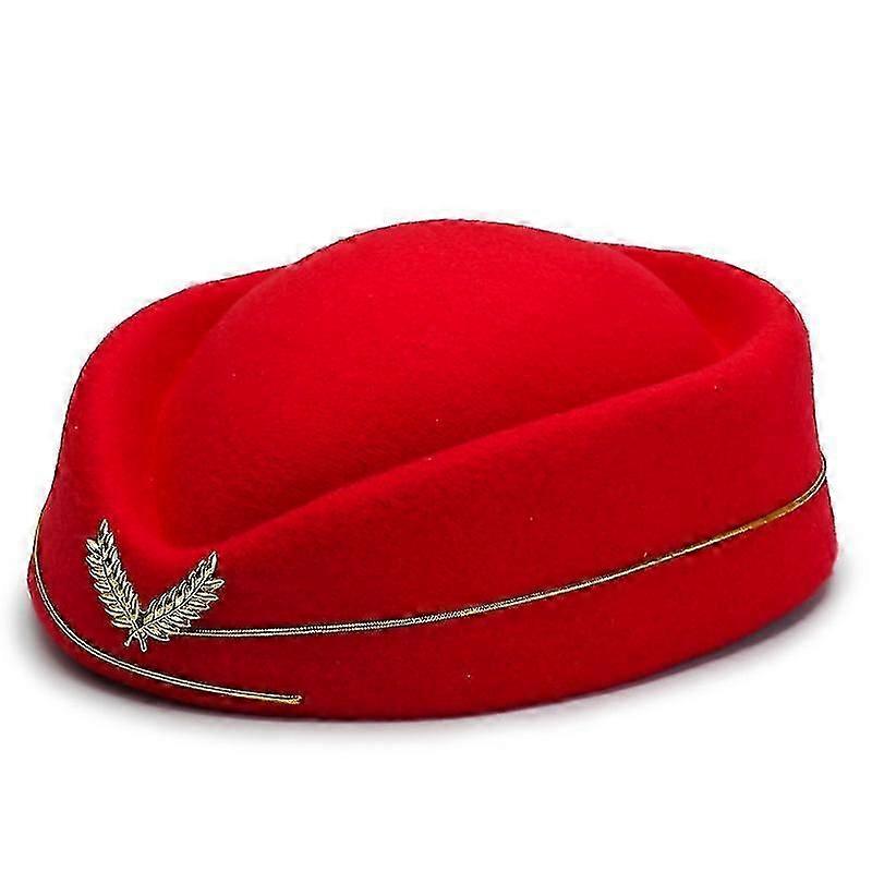 Women's Shell Wool Stewardess Hat british band Performance hat (Red)