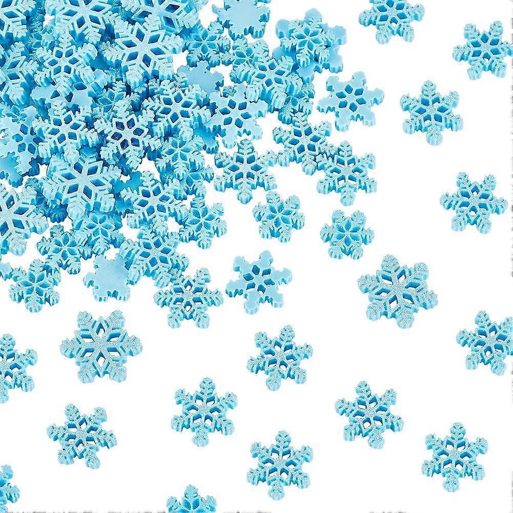 100Pcs Resin Snowflakes Decorations Blue Snowflakes Ornaments Tiny Resin Snowflakes Christmas Snowflake Craft Embellishment for Winter DIY Crafts Tree