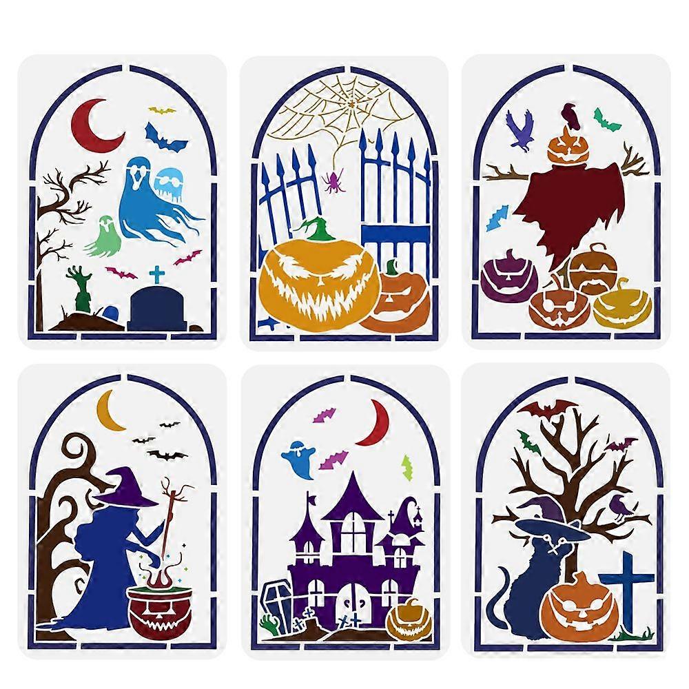 6Pcs 6 Styles PET Hollow Out Drawing Painting Stencils for DIY Scrapbook Photo Album Universe Pattern Mixed Shapes 297x210mm 1pc/style