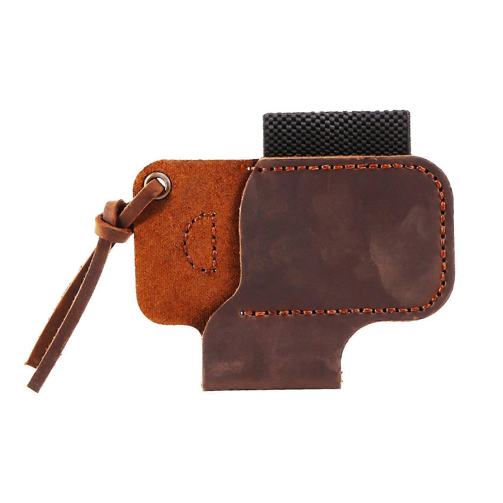 Handmade Leather Sheath Folding Knife Flashlight Holder Brown