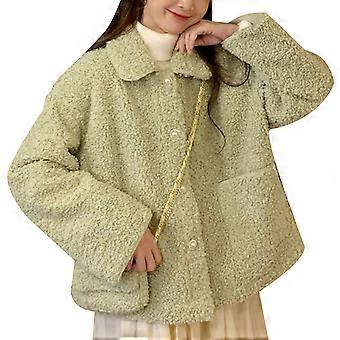 Fashionable Faux Shearling Winter Coats Loose Two Pockets Oversized Coat for WomenGreen XXL