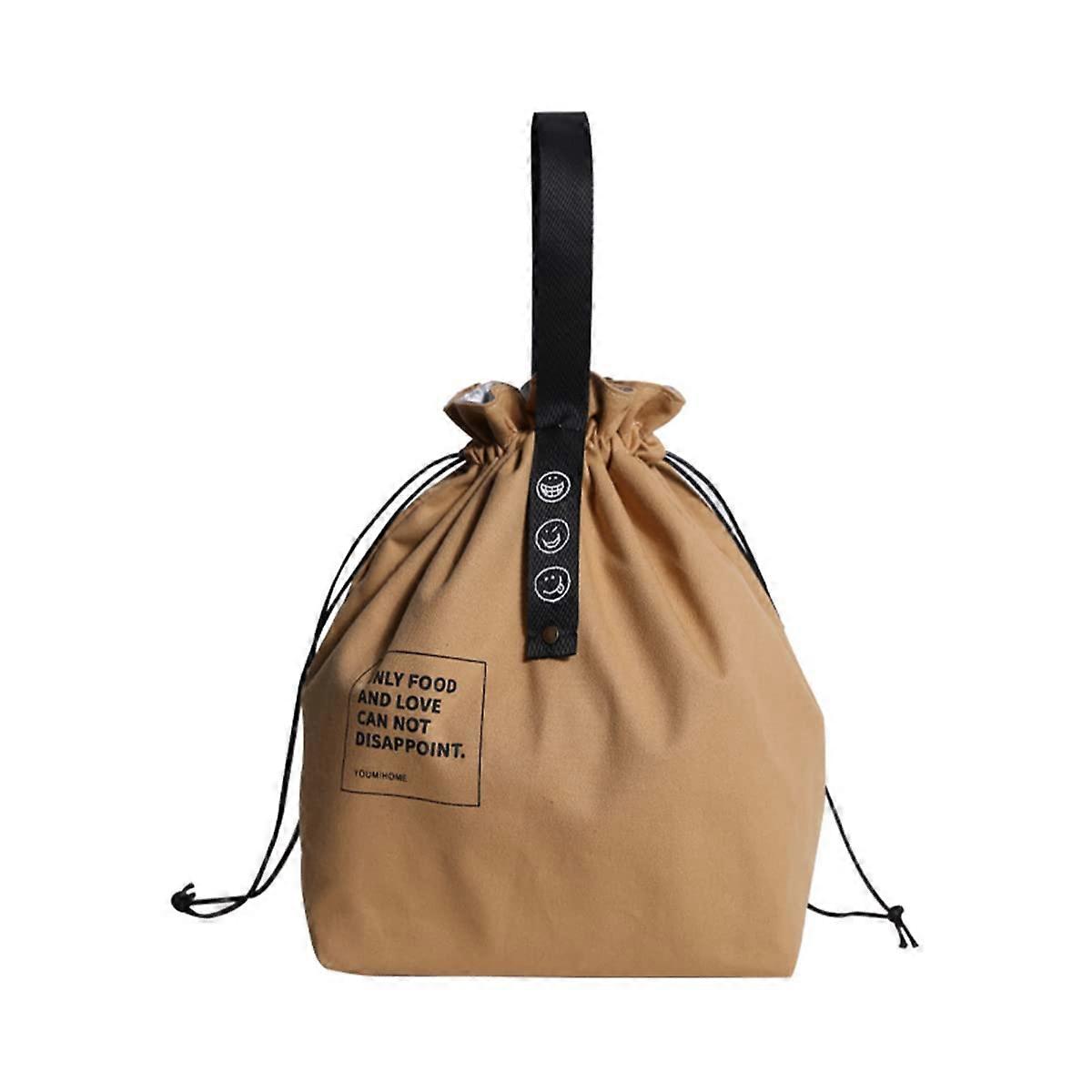 Insulated Canvas Lunch Tote Bag, Japanese Style Bento with Drawstring Closure, Handle for Women, Work, Picnic, Travel