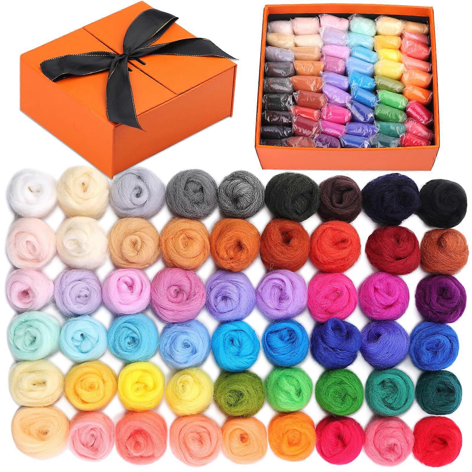 54 Colors Fiber Wool Yarn for Needle Felting, DIY Hand Spinning, 3g Per Color, Soft and Durable Wool Material