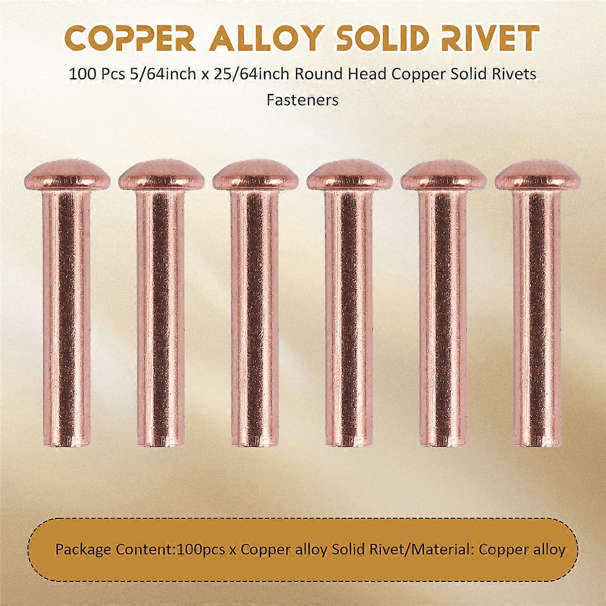 100 Pcs 5/64inch x 25/64inch Round Copper Solid Rivets Fasteners ...