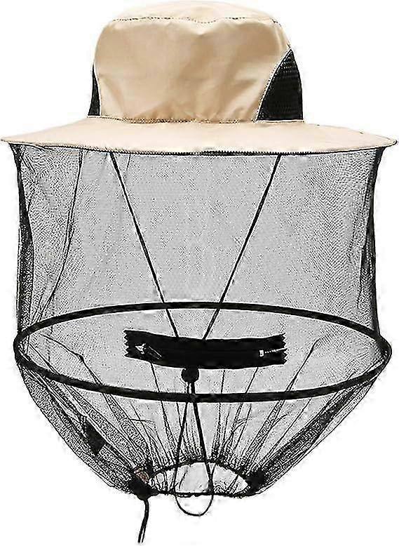 Net Hat Breathable Mesh Beekeeping Hat with Drawstring Anti-Flies Sun Protection Foldable Adjust,Beige