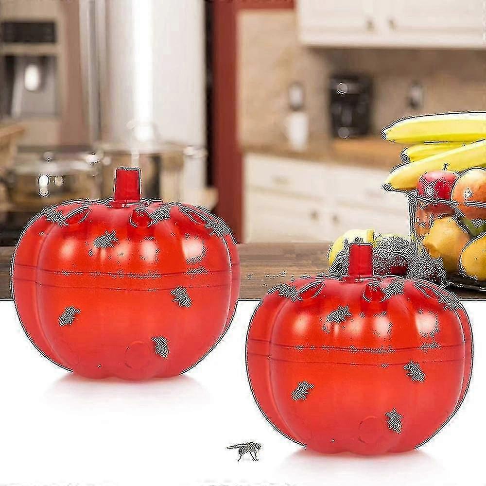 2 Pcs Fruit Fly Trap Fruit Fly Killer Red Pumpkin Shape For Home Kitchen