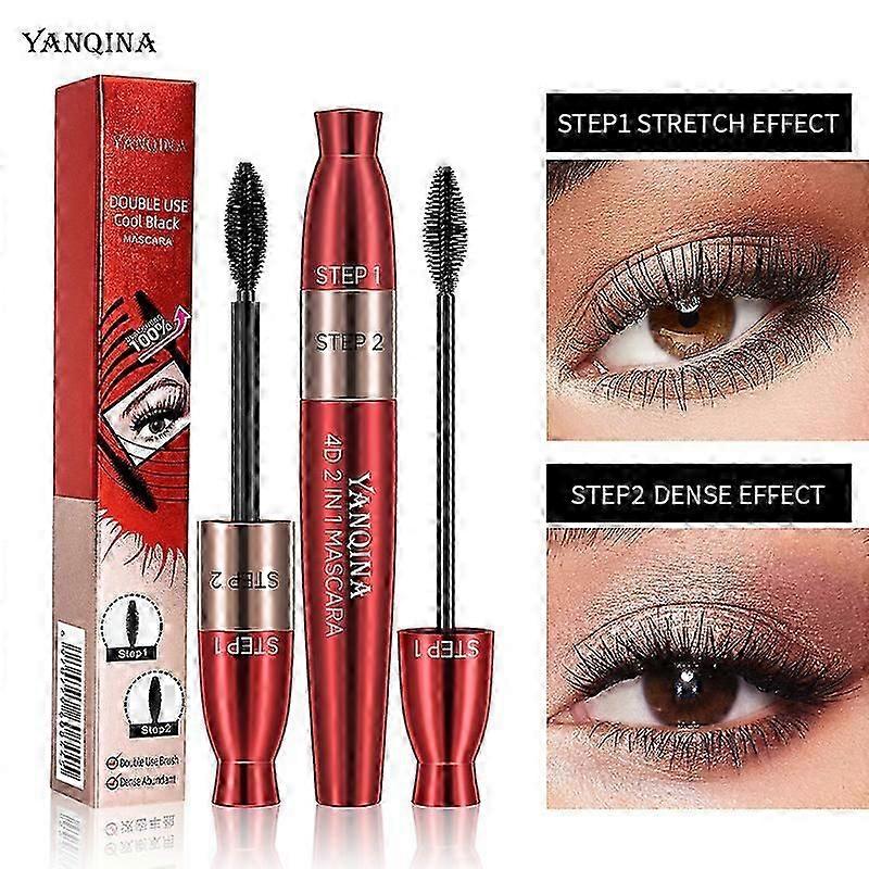 Black Waterproof Mascara, 4D Volume Mascara 2 in 1, Create Eyelash Lengthening Anti-Smudges Long Lasting