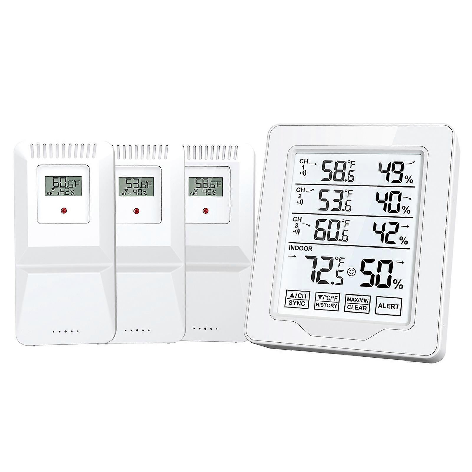 Indoor Outdoor Thermometer and Humidity Monitor 500ft/150m Range with 3 Remote Sensors and White Backlight Hygrometer Thermometer