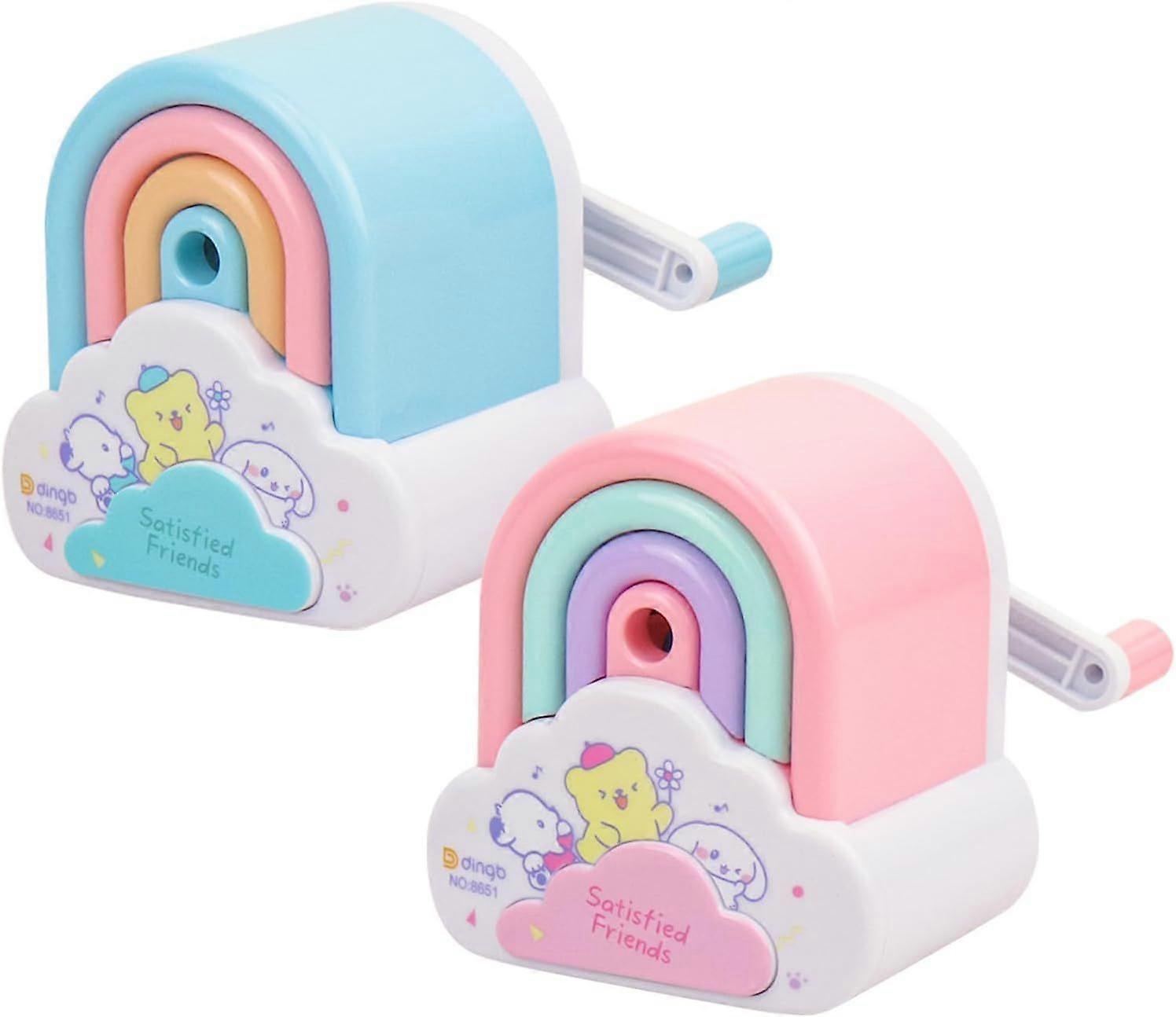 2 Pcs  Cute Pencil Sharpener, Kawaii Sharpener Small Handheld Cartoon Pencil Sharpener, Fun Manual Pencil Rainbow Sharpener for Home School Office Sup
