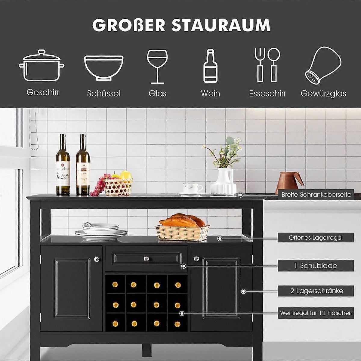 Modern dining buffet with wine rack and cabinet & drawer 117 x 40.5 x 82.5 cm black