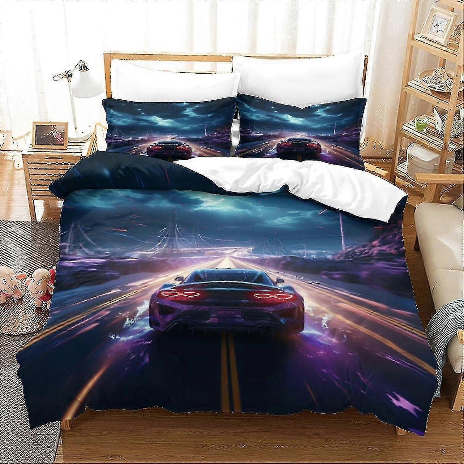o4245 Lakan Car Racing Påslakan Set King Size 3D Neon Tryckt Dekorativa Sängkläder Täcke Sängkläder Set Täcke Överdrag Barn Vuxna Tonåringar Kin