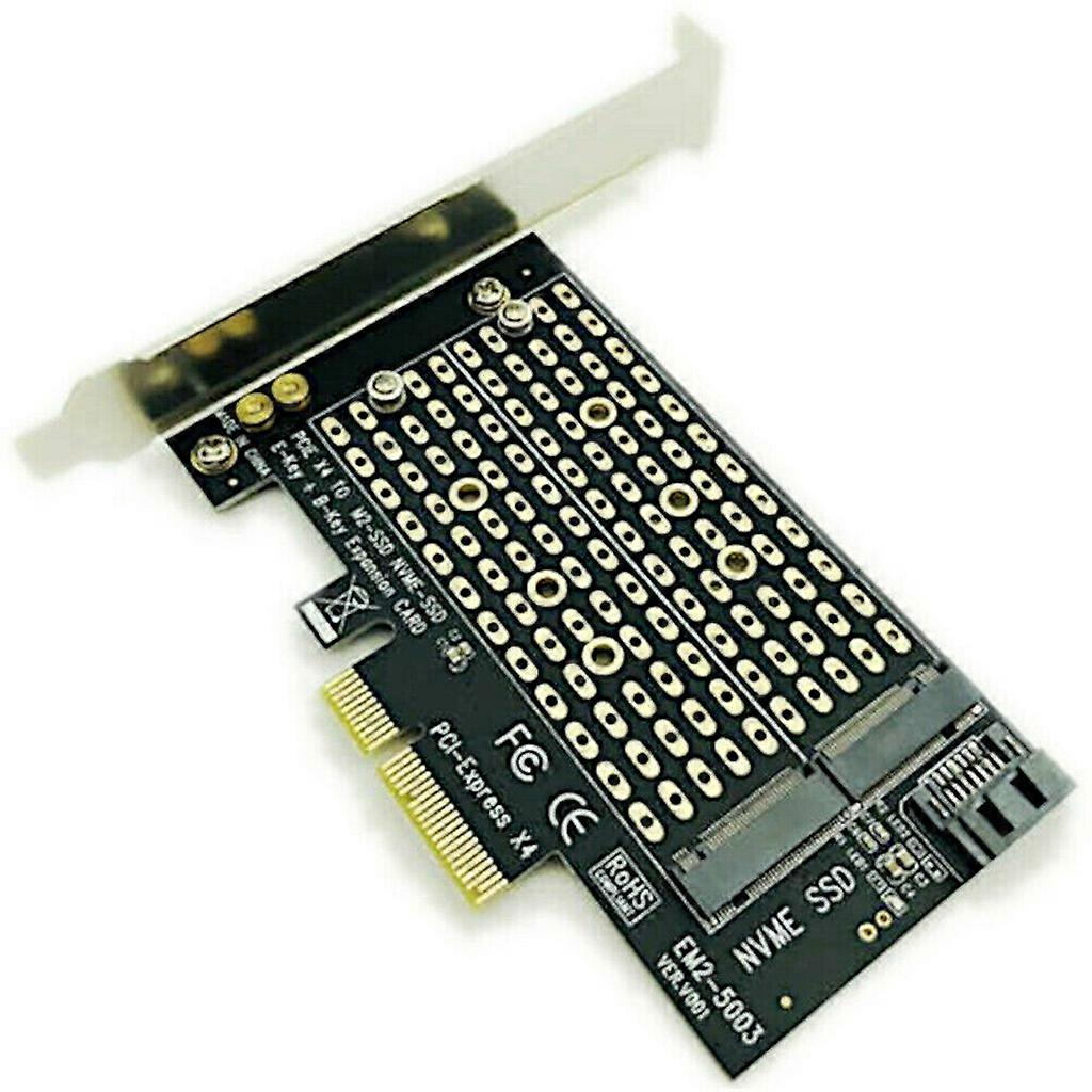 Dual M.2 PCIe Adapter, M.2 NVME SSD (M Key) or M.2 SATA SSD (B Key) 22110 2280 2260 2242 2230 to PCI-e 3.0 x4 Host  Green