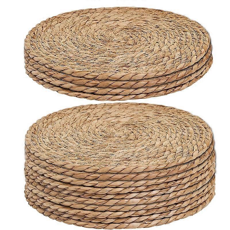 Handmade Heat-Resistant 12-Inch Round Wicker Placemats Set of 12, Boho Water Hyacinth Weaving Mats for Dining