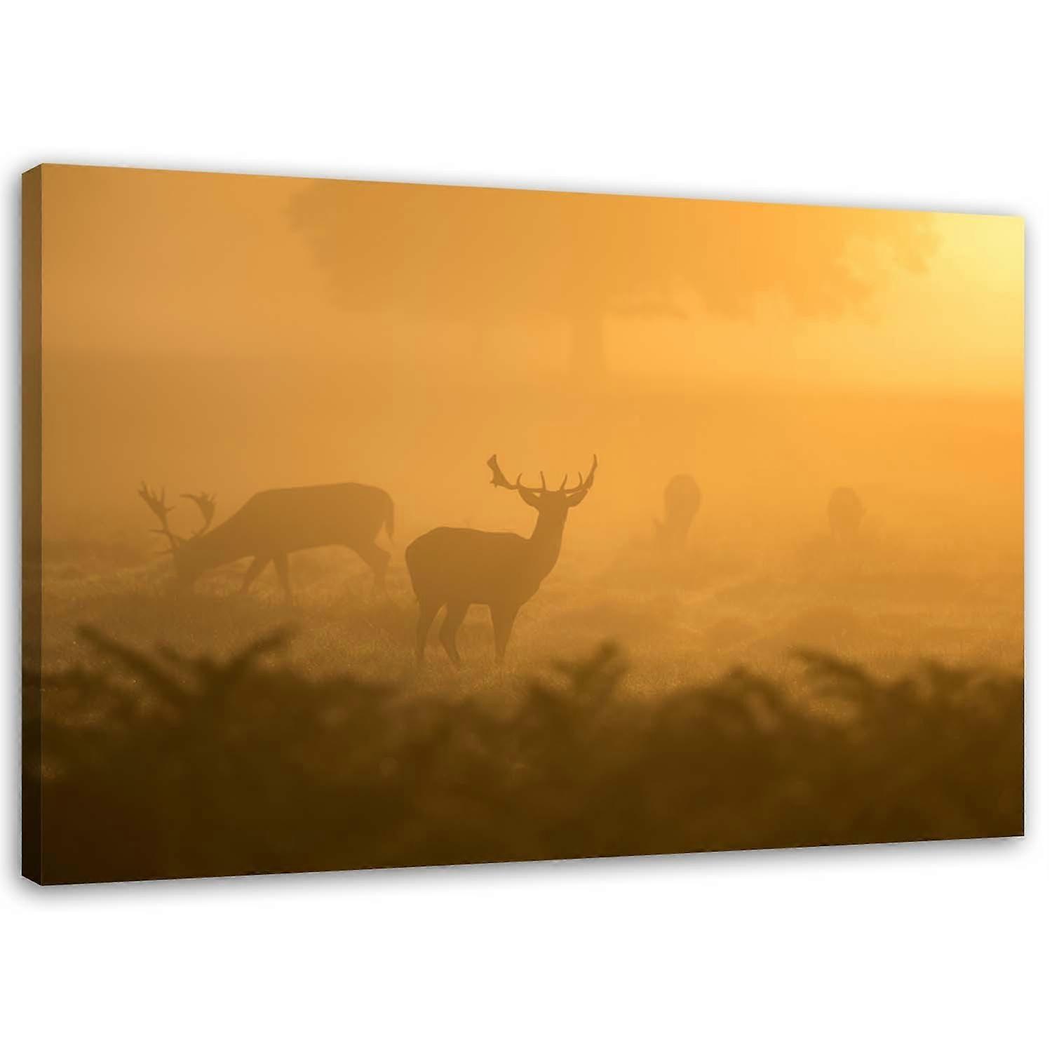 Impression sur toile, Troupeau de cerfs à l’aube - 120x80