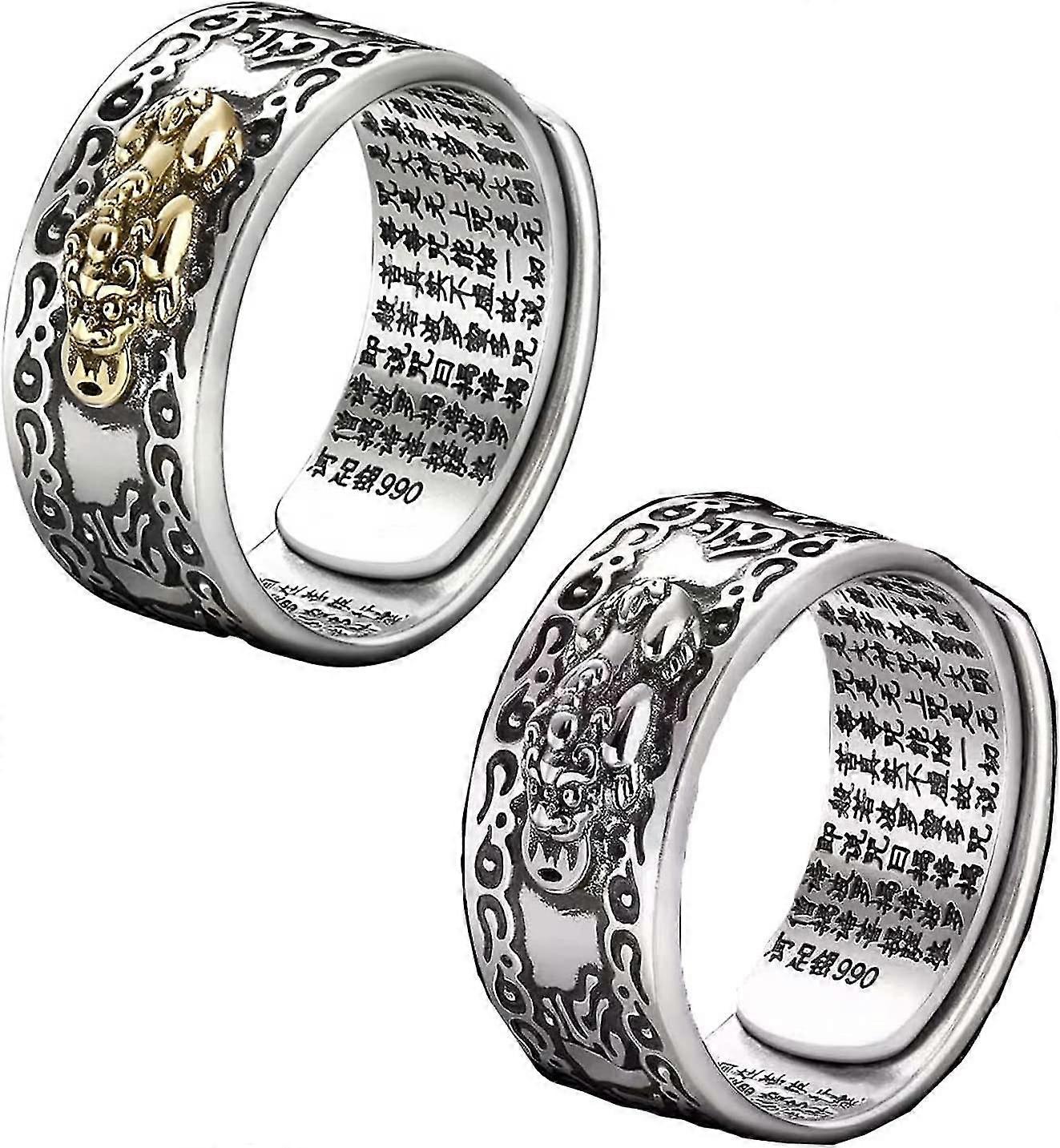 Feng Shui Pixiu Mantra Ring, Buddhist Good Luck Amulet Mantra Double Protection Anillo Pixiu Ring Gift For Men Women
