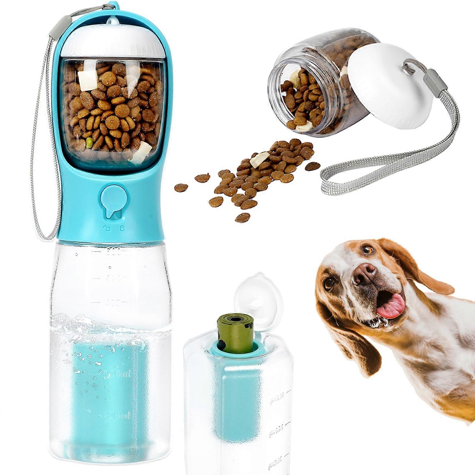Dog Water Bottles with Food Container, 3 in 1 Leak Proof, BPAFree (20oz)